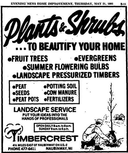 Timbercrest Cabins and Campground - May 1981 Ad (newer photo)